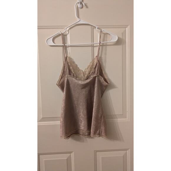 VTG 90s/Y2K Tan Satin Tank Top, Camisole by Ocello, Medium, Floral & Lace - Picture 3 of 6